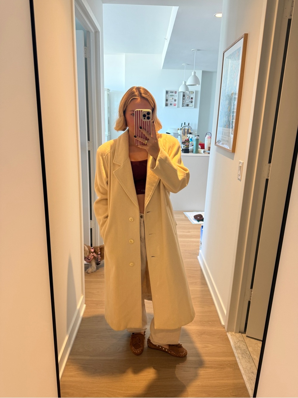 Vintage Womens Cream Long Wool-Blend Coat